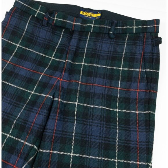 Ralph Lauren Rugby Plaid Wool Dress Pants Mens 34x29 Flat Front Preppy Tartan - Picture 5 of 14